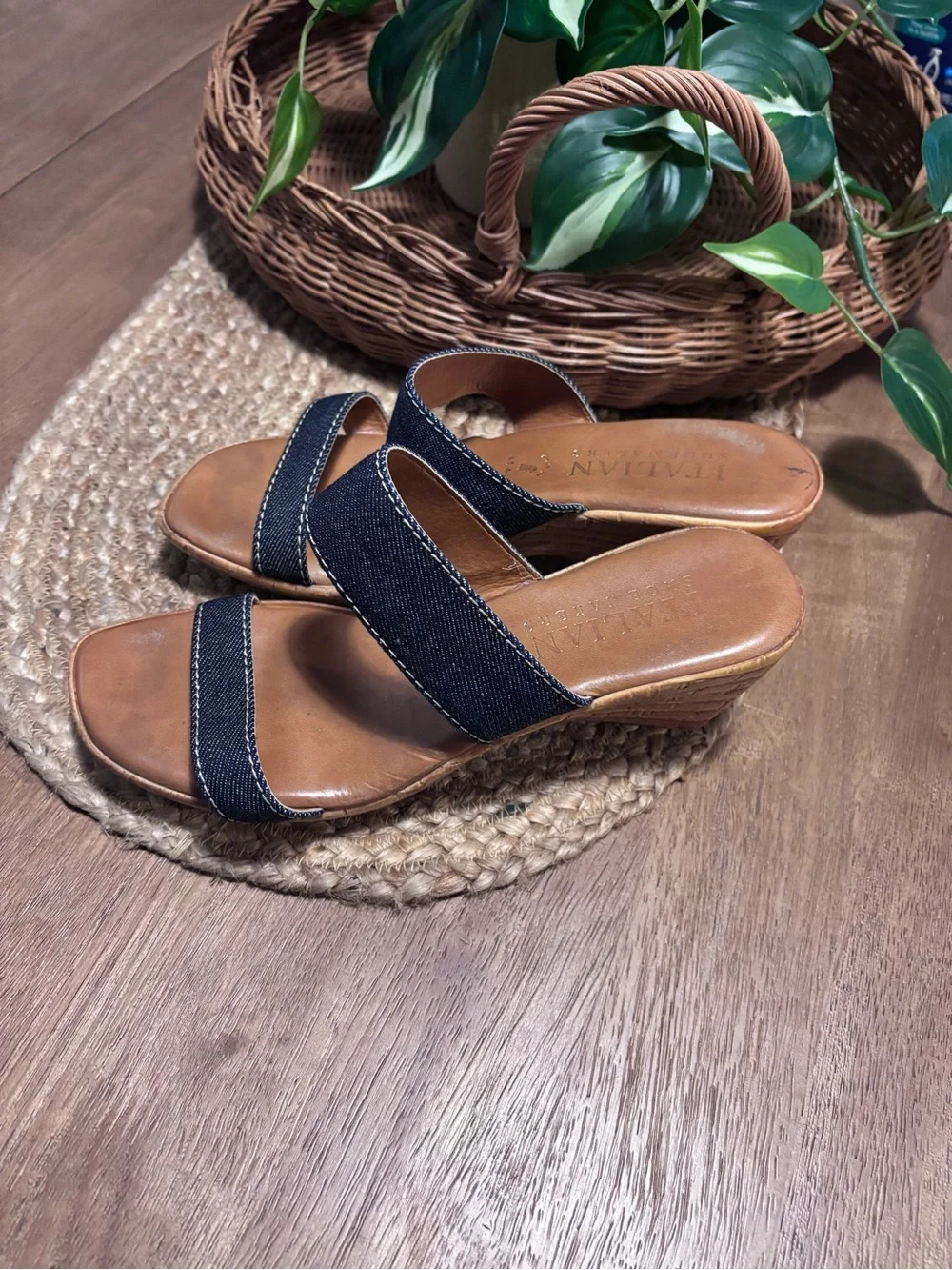 Italian Shoemakers Denim Wedge Sandals